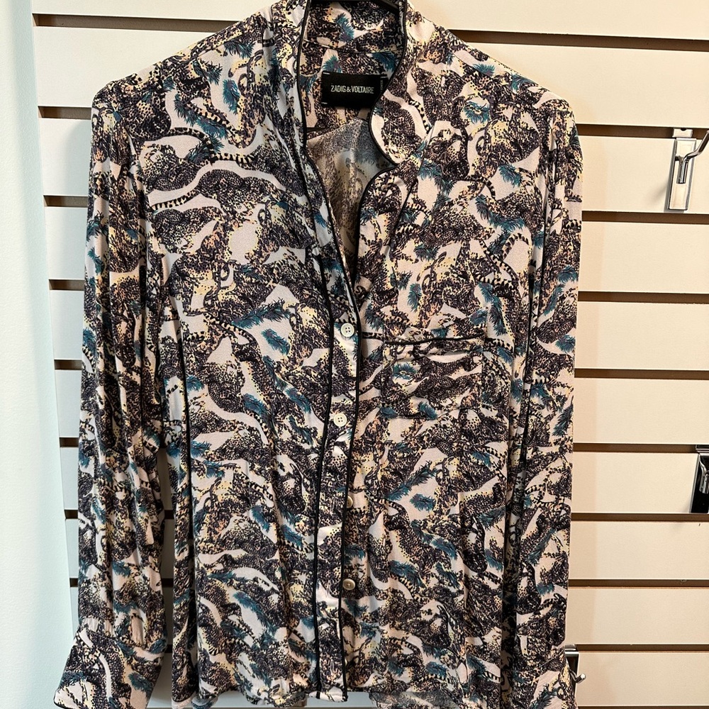 Zadig&Voltaire silk blend pajama shirt. Size Small. Cheetah print and worn once